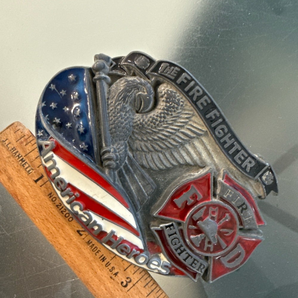Firefighter Belt Buckle with American Flag